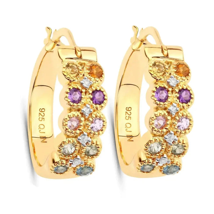Multicolor Stone Hoop Earrings by Fine Color Jewels