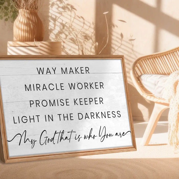 My God Way Maker Miracle Worker Faith Sign by Tailored Canvases