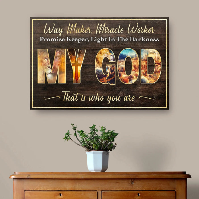 My God Way Maker Miracle Worker Sign by Tailored Canvases