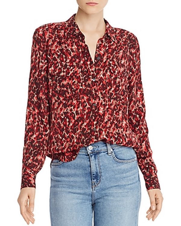 Equipment Femme Womens Slim-Signature Leopard-rint Top, Size L by Vanessa Jane