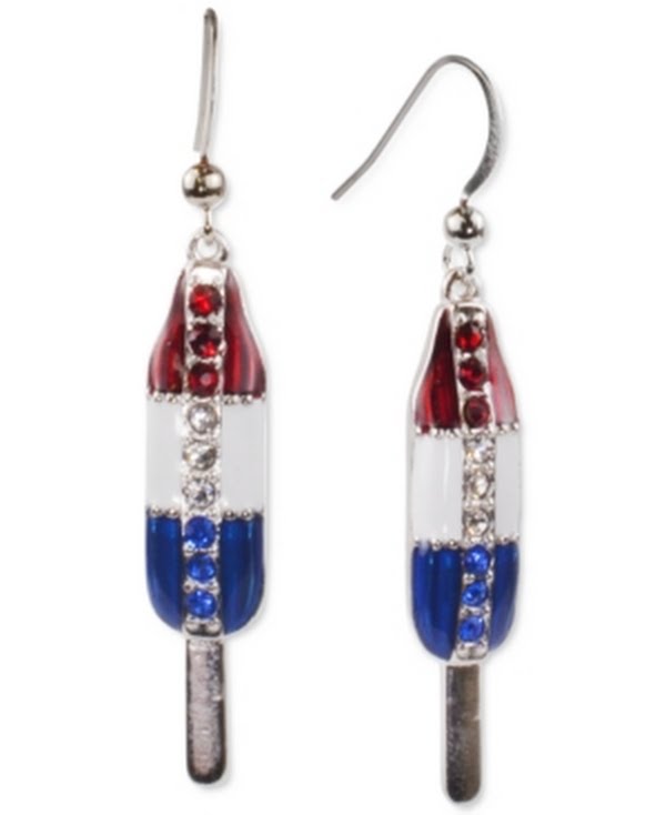 Holiday Lane Silver-Tone Red, White, and Blue Pave Popsicle Drop Earrings by Vanessa Jane