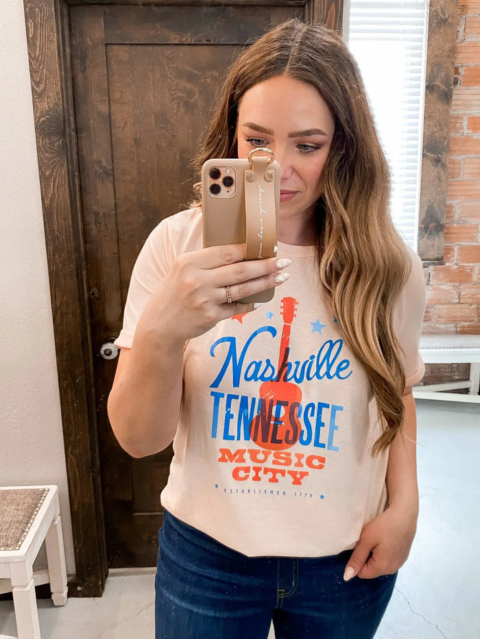 Nashville Tennessee Guitar Graphic Print Top by Boutique 23