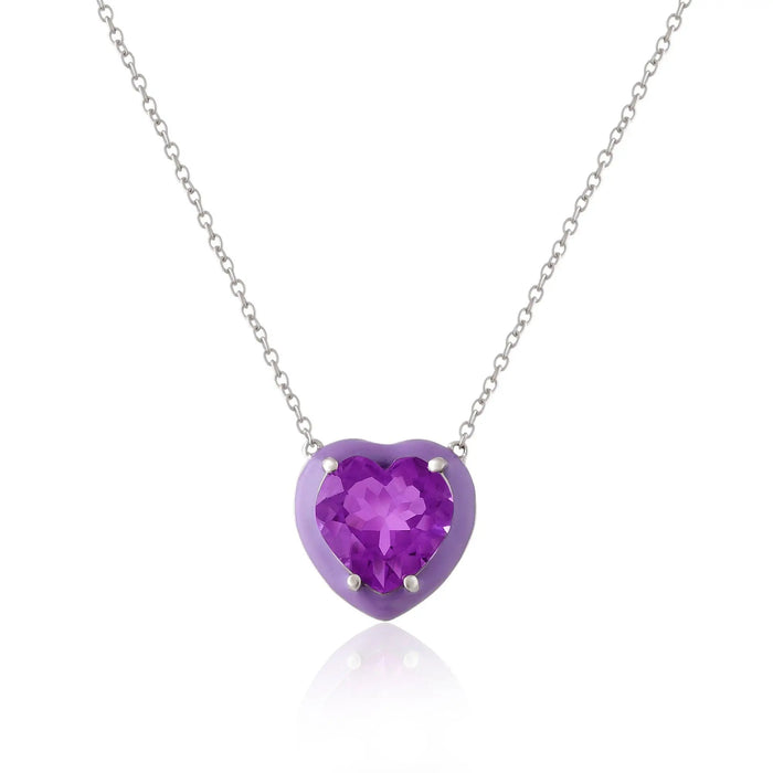 Natural Amethyst Heart Pendant Necklace by Fine Color Jewels