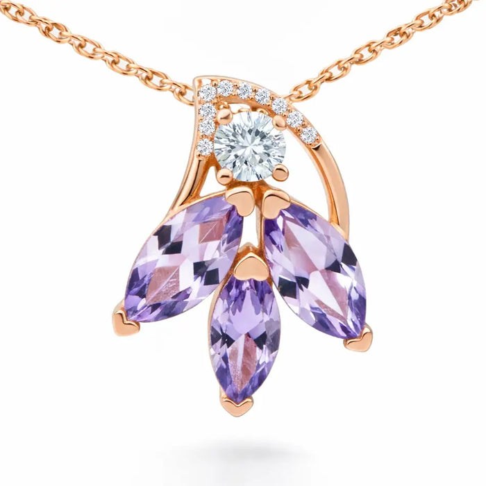 Natural Amethyst Silver Floral Pendant Necklace by Fine Color Jewels