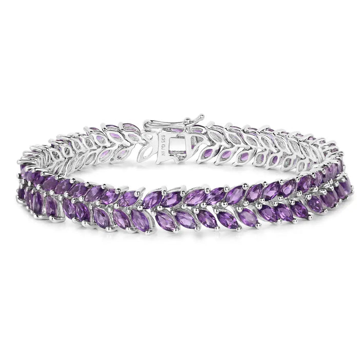 Natural Amethyst Silver Leaf Bracelet by Fine Color Jewels
