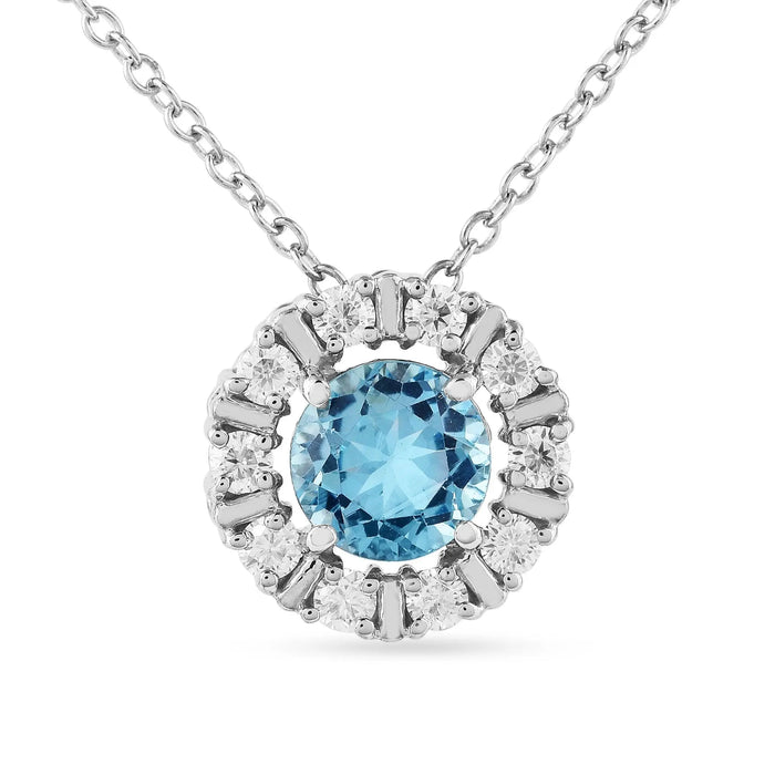 Natural Blue Topaz Round Halo Pendant Necklace by Fine Color Jewels