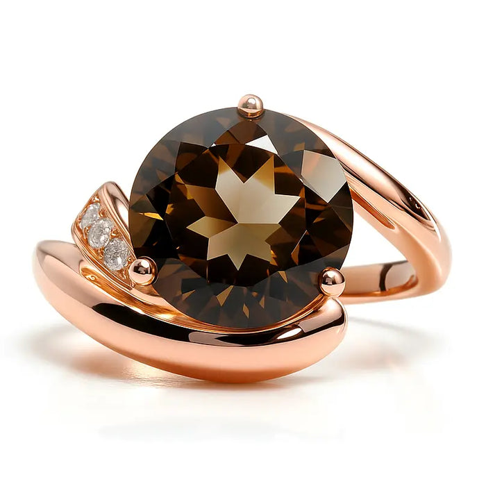 Natural Brown Smoky Quartz Sterling Silver Bypass Ring by Fine Color Jewels