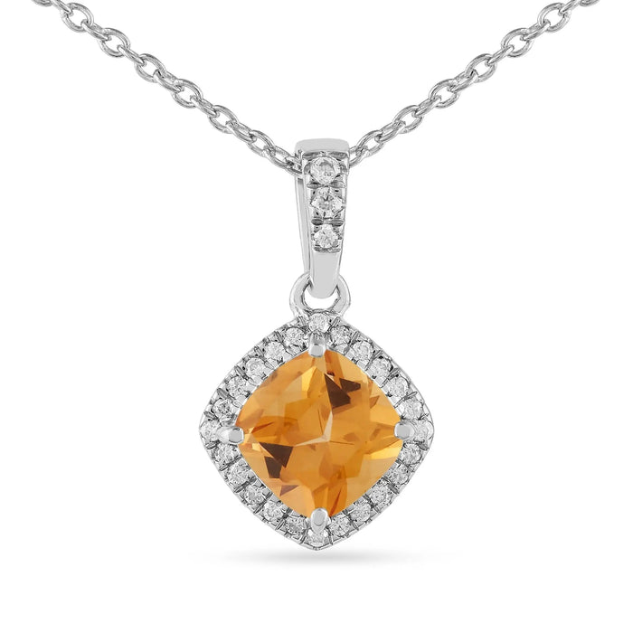 Natural Citrine Cushion Halo Pendant Necklace by Fine Color Jewels