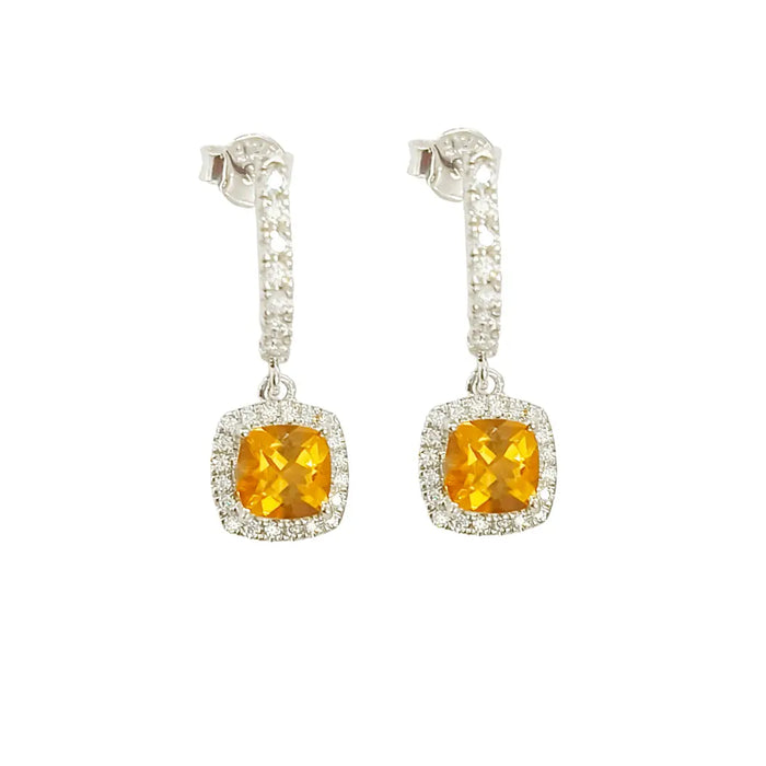 Natural Citrine Dangle Drop Halo Earrings by Fine Color Jewels