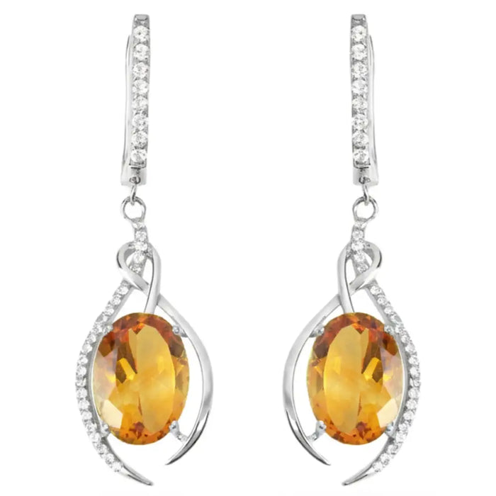 Natural Citrine & White Topaz Sterling Silver Earrings by Fine Color Jewels