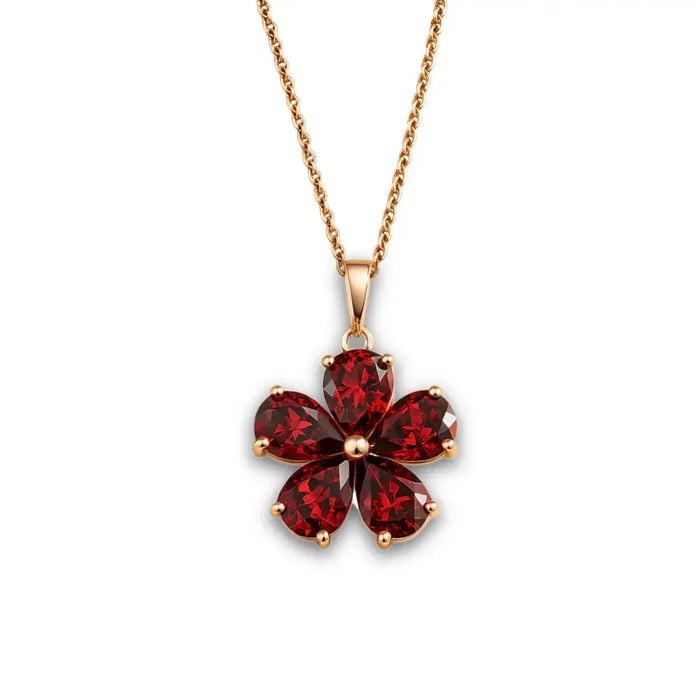Natural Garnet Floral Pendant Necklace Silver by Fine Color Jewels