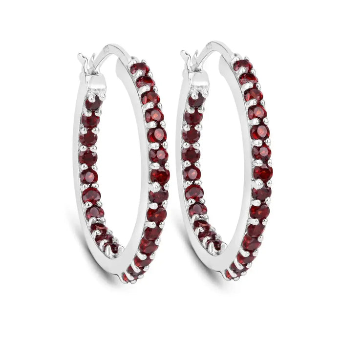 Natural Garnet Hoop Earrings by Fine Color Jewels
