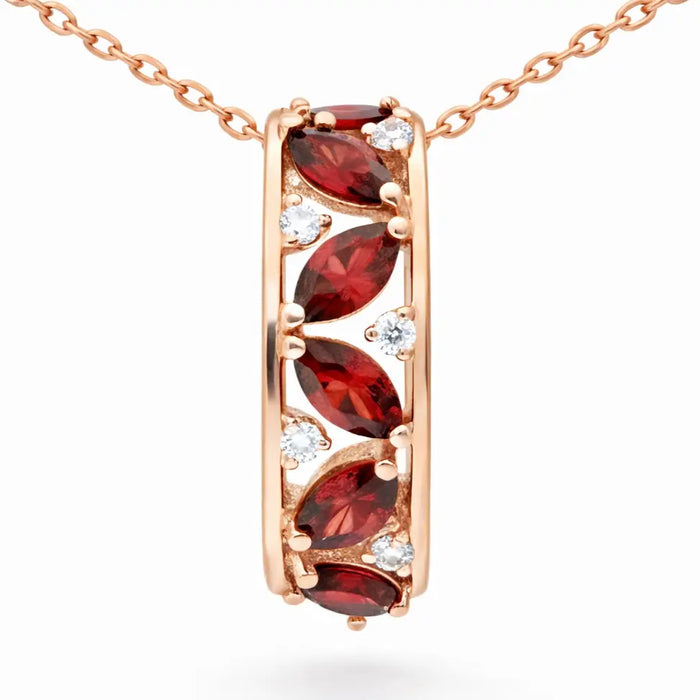 Natural Garnet Vertical Drop Pendant Necklace by Fine Color Jewels