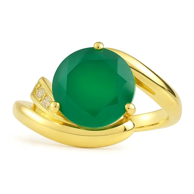 Natural Green Agate Sterling Silver Bypass Ring by Fine Color Jewels