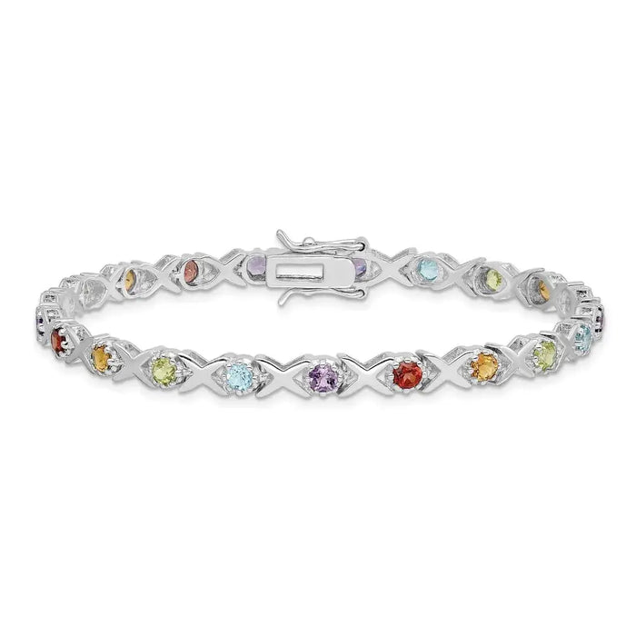 Natural Multi Stone Bracelet Sterling Silver by Fine Color Jewels