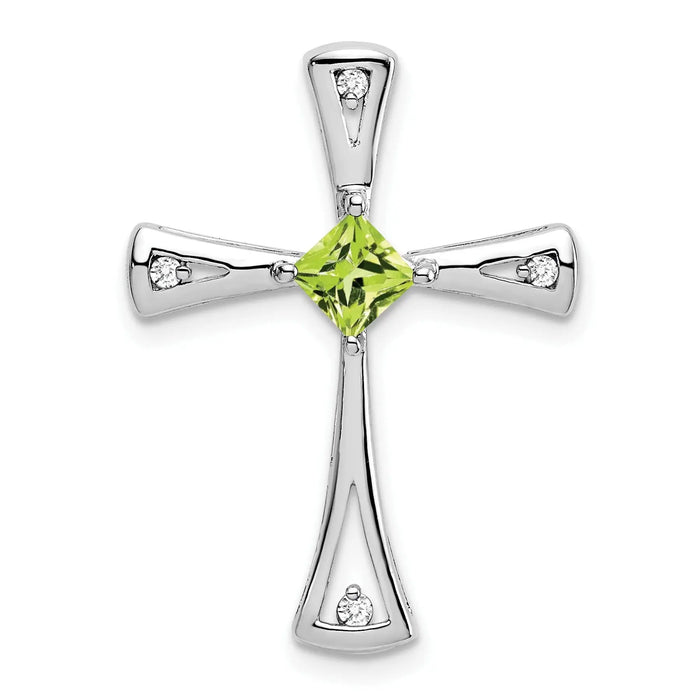 Natural Peridot and Diamond Cross Chain Slide Pendant by Fine Color Jewels