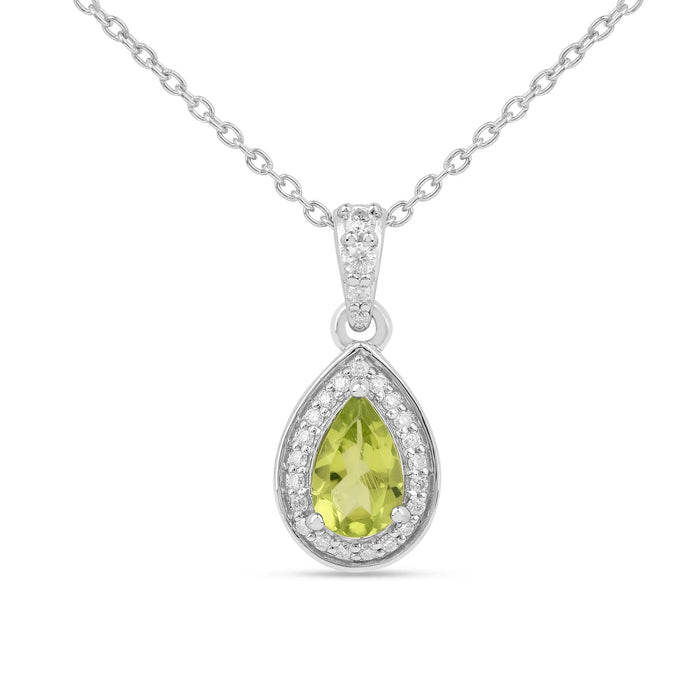 Natural Peridot Teardrop Halo Pendant Necklace by Fine Color Jewels