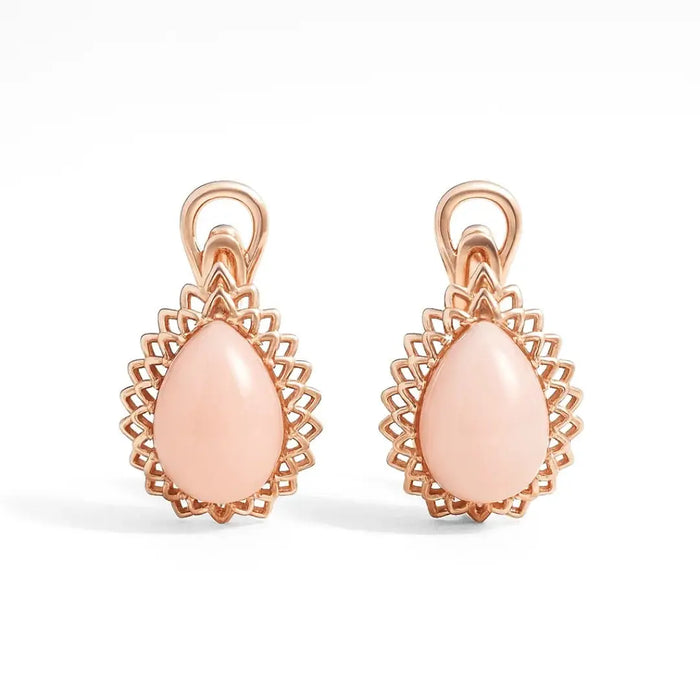 Natural Pink Opal Leverback Silver Earrings by Fine Color Jewels