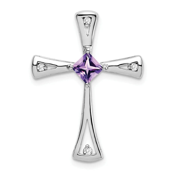 Natural Purple Amethyst and Diamond Cross Pendant Gold by Fine Color Jewels
