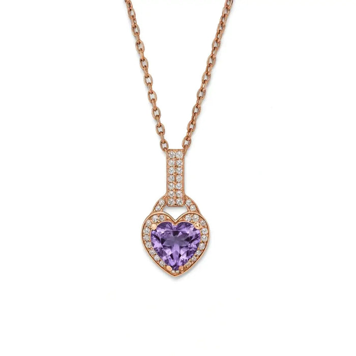 Natural Purple Amethyst Silver Heart Necklace by Fine Color Jewels