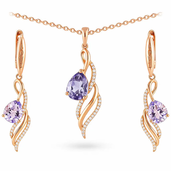 Natural Purple Amethyst Twisted Silver Jewelry Set by Fine Color Jewels