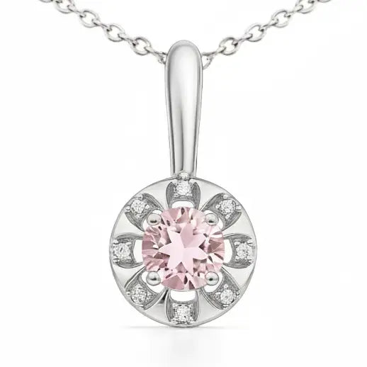 Natural Rose Quartz Pendant Necklace by Fine Color Jewels