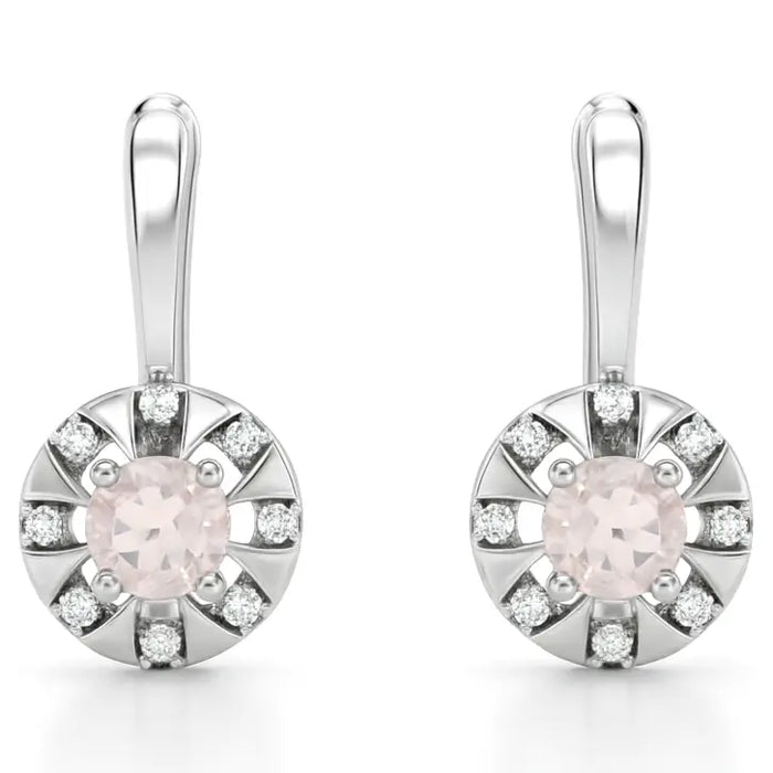 Natural Rose Quartz & White Topaz Sterling Silver Earrings by Fine Color Jewels
