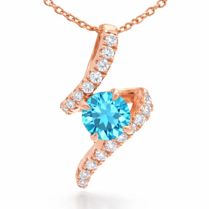 Natural Round Sky Blue Topaz Silver Teardrop Pendant Necklace by Fine Color Jewels