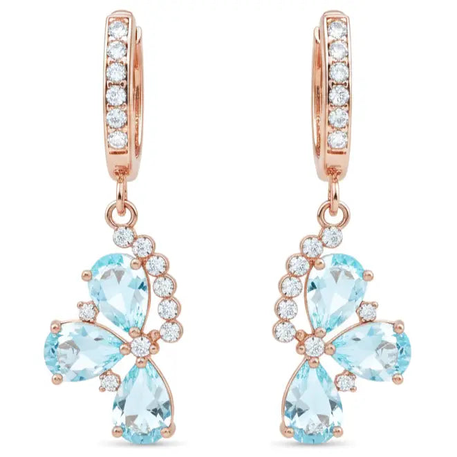 Natural Sky Blue Topaz Flower Drop Earrings by Fine Color Jewels