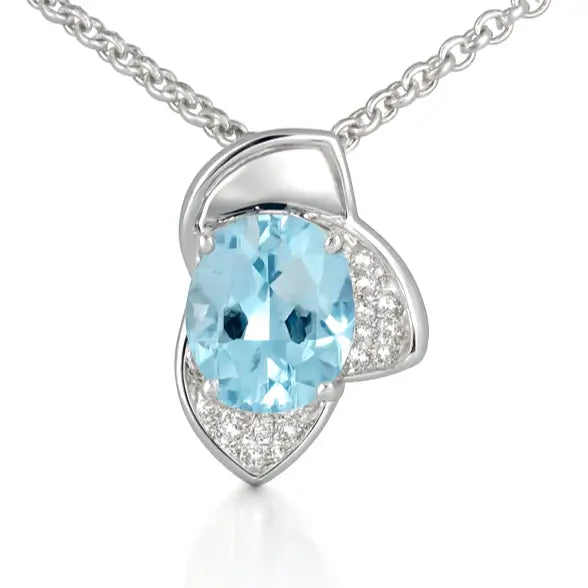 Natural Sky Blue Topaz Silver Dew Drop Necklace by Fine Color Jewels