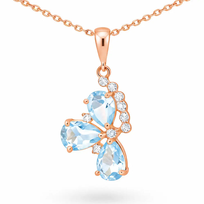 Natural Sky Blue Topaz Silver Floral Necklace by Fine Color Jewels