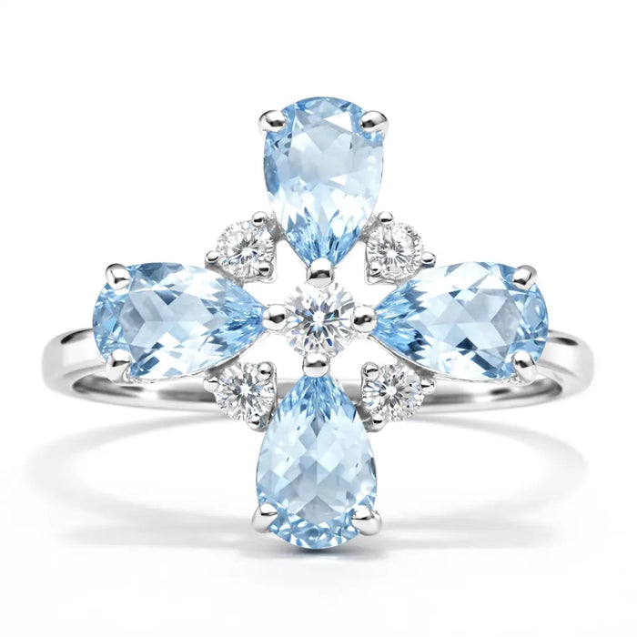 Natural Sky Blue Topaz Silver Leaf Clover Ring by Fine Color Jewels