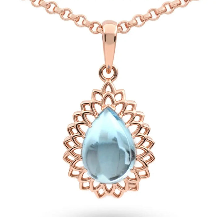 Natural Sky Blue Topaz Silver Teardrop Pendant Necklace by Fine Color Jewels