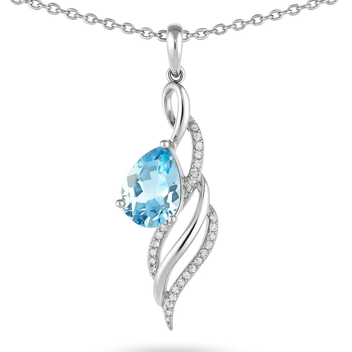 Natural Sky Blue Topaz Twisted Silver Necklace by Fine Color Jewels