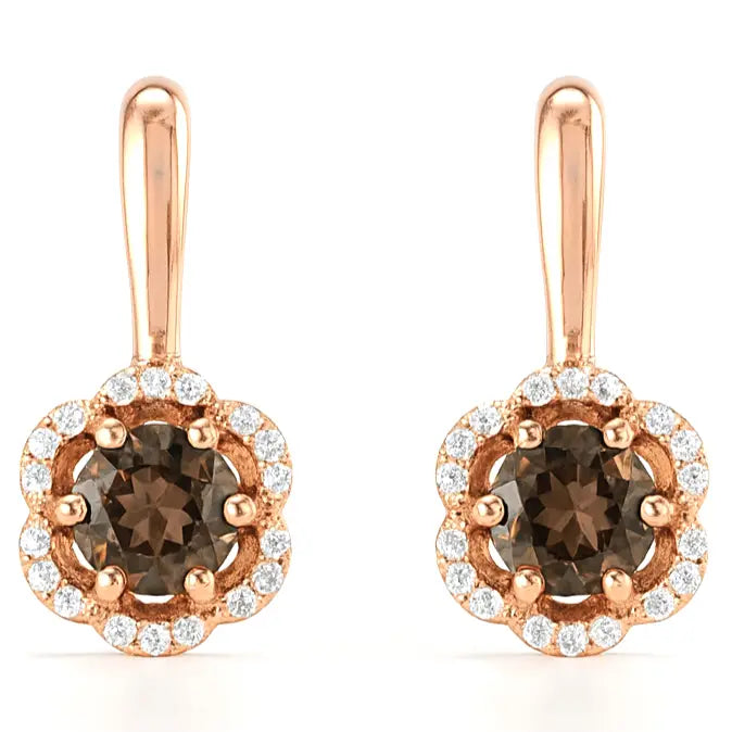 Natural Smoky Quartz Silver Drop Earrings by Fine Color Jewels