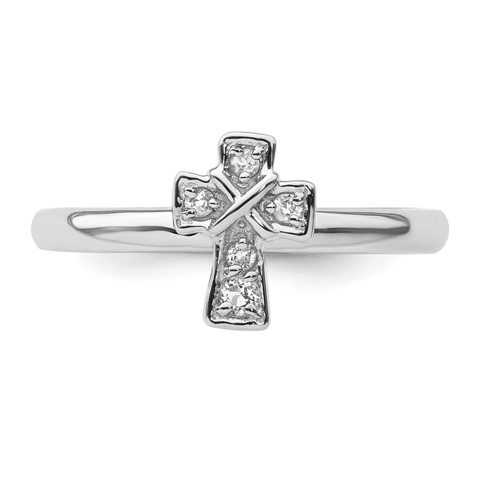 Natural White Topaz Silver Stackable Cross Ring by Fine Color Jewels