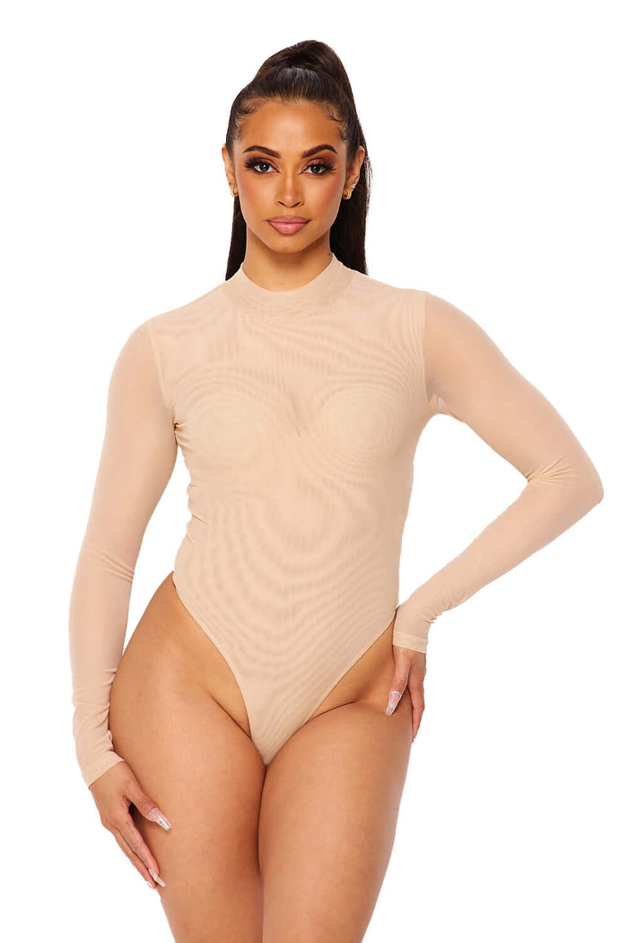Mesh Nylon Long Sleeve Bodysuit by The House of Stylez