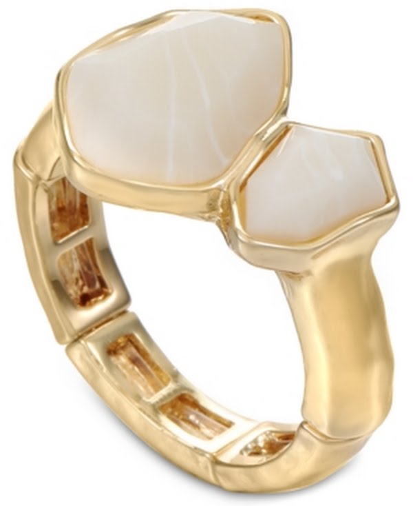 Style and Co Gold-Tone Double Stone Stretch Ring, White, Os by Vanessa Jane