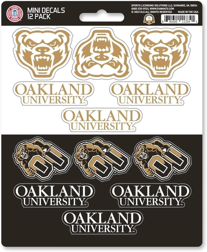Oakland University Golden Grizzlies 12-Piece Mini Decal Sticker Set, 5x6 Inch Sheet, Gift for football fans for any hard surfaces around home, automotive, personal items by Fielders Choice