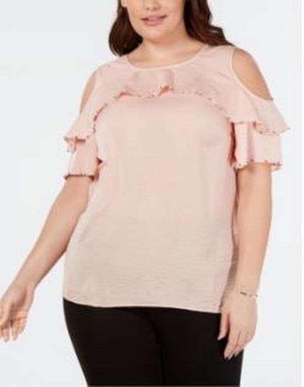 Jm Collection Plus Size Embellished Ruffled Top, casabella Size 1X by Vanessa Jane
