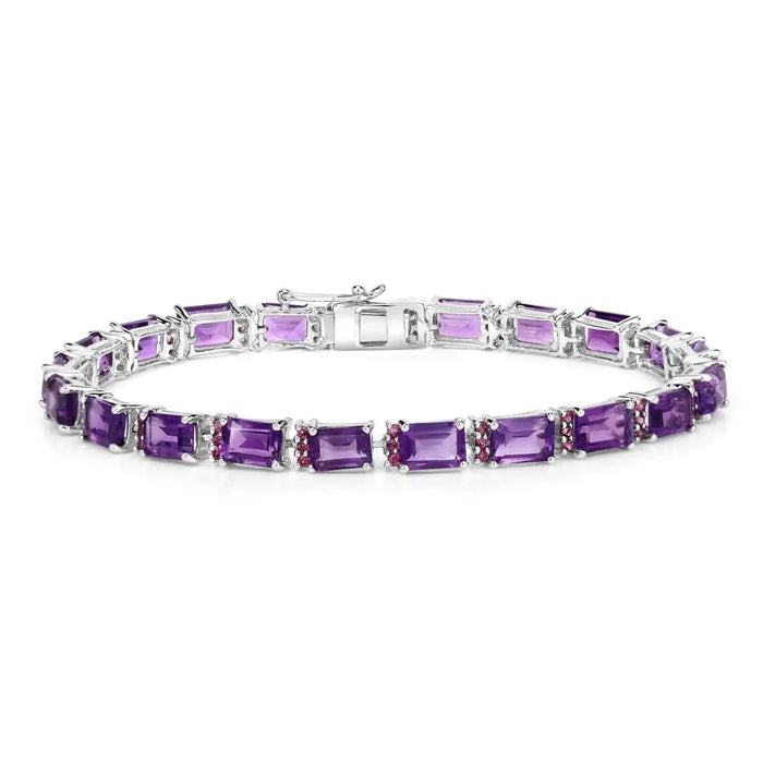 Octagon Purple Amethyst Prong Silver Tennis Bracelet by Fine Color Jewels