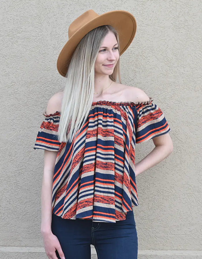 Off The Shoulder Stripe Woven Top by Boutique 23