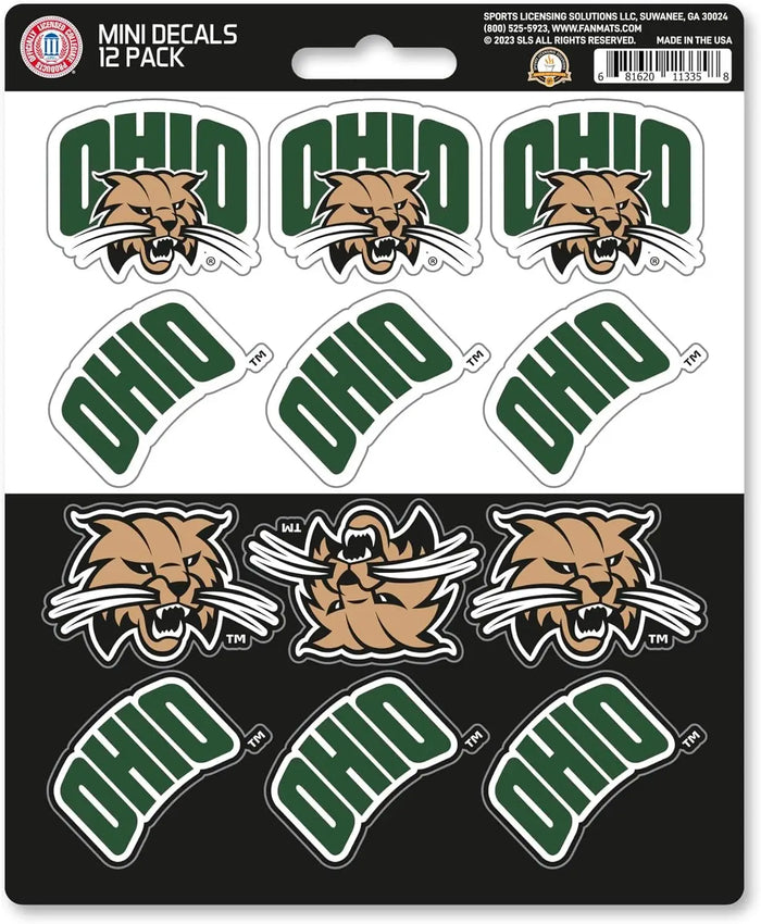 Ohio University Bobcats 12-Piece Mini Decal Sticker Set, 5x6 Inch Sheet, Gift for football fans for any hard surfaces around home, automotive, personal items by Fielders Choice