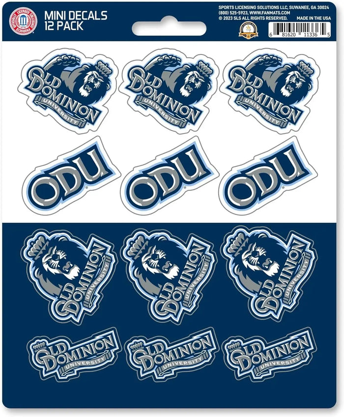 Old Dominion University Monarchs 12-Piece Mini Decal Sticker Set, 5x6 Inch Sheet, Gift for football fans for any hard surfaces around home, automotive, personal items by Fielders Choice