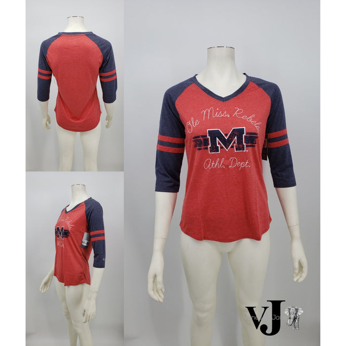 Champion NCAA Mississippi Old Miss Rebels Womens Poly+ Raglan Tee, Size Medium by Vanessa Jane