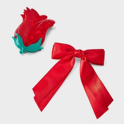 A New Day™ Acrylic Rose Hair Claw Clip Bow Set 2pc Red Valentine's Day by Deal US