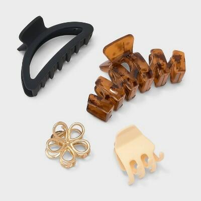 Art class™ Girls 4pk Neutral Claw Clip Set Solid Hair Styling Accessories by Deal US
