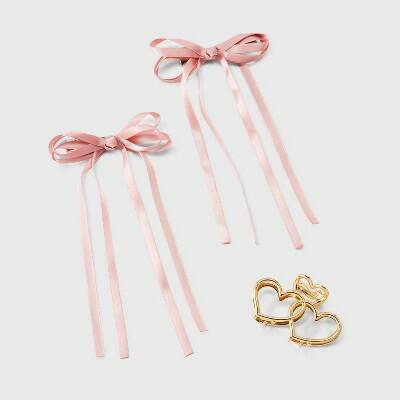 A New Day™ Heart Hair Claw Clip & Bow Set Pink Gold 3pc Casual by Deal US