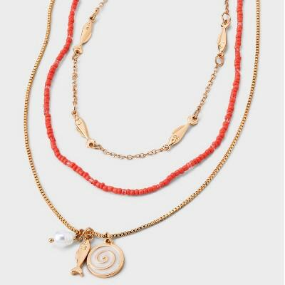 Universal Thread™ Fish Charms Pearl Quartz Multi-Strand Necklace Pink by Deal US