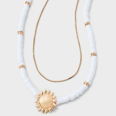 Universal Thread™ Sun Charm Quartz Beaded Multi-Strand Necklace White 18" by Deal US